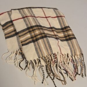 V. Fraas Cashmink Scarf Plaid Beige Brown Orange Acryllic Made in Germany